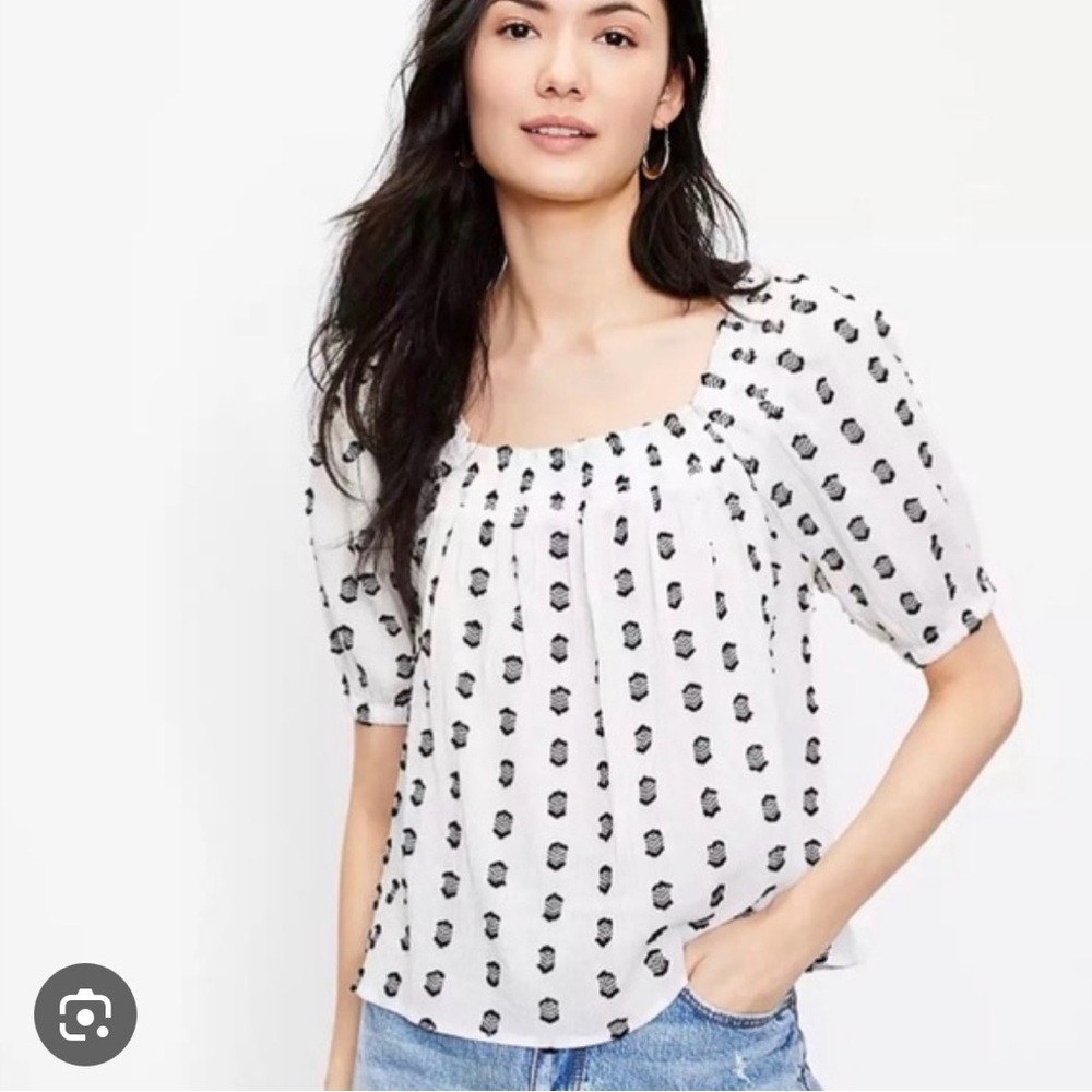 LOFT White Blouse with Black Pattern